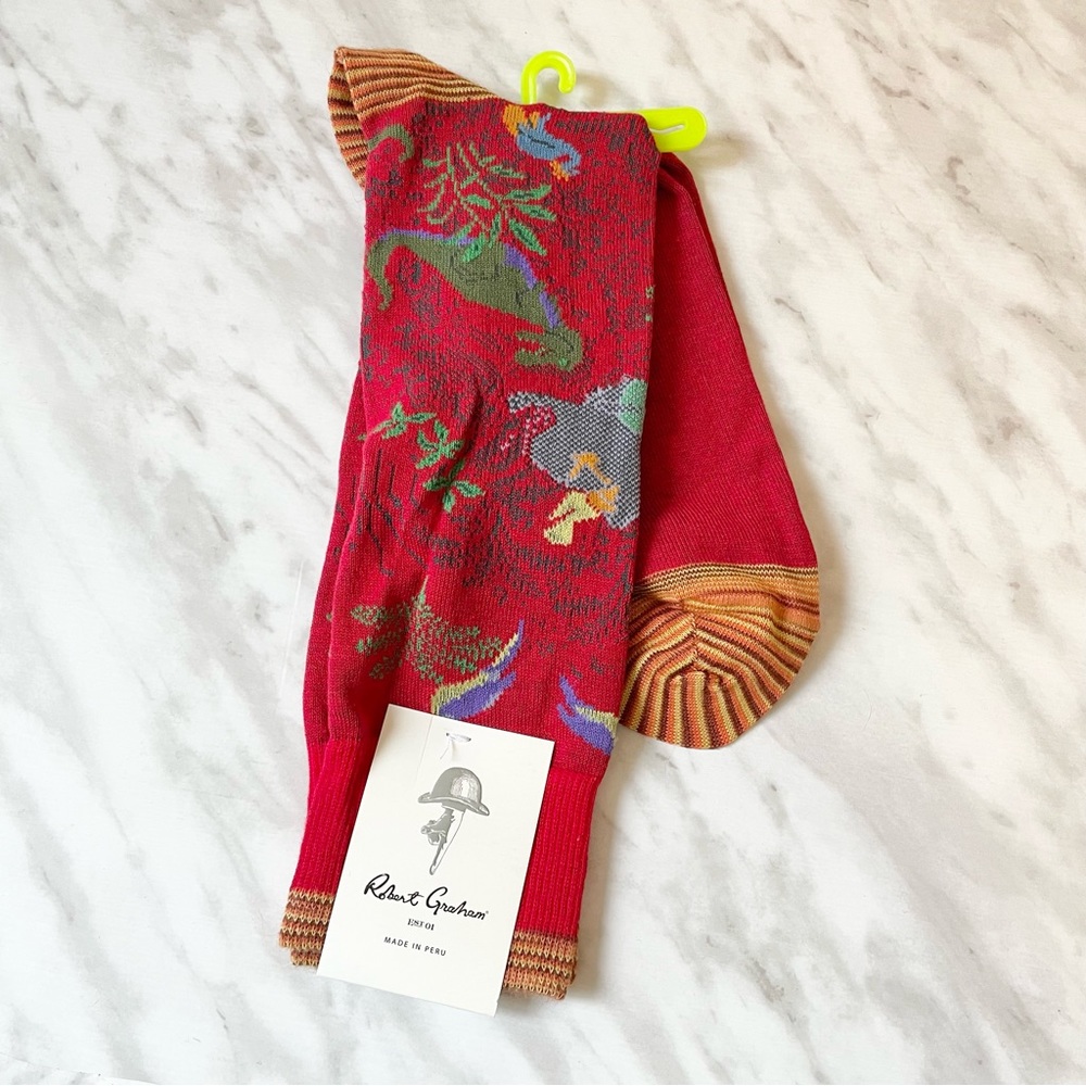 NWT Robert Graham Red Dinosaur Socks